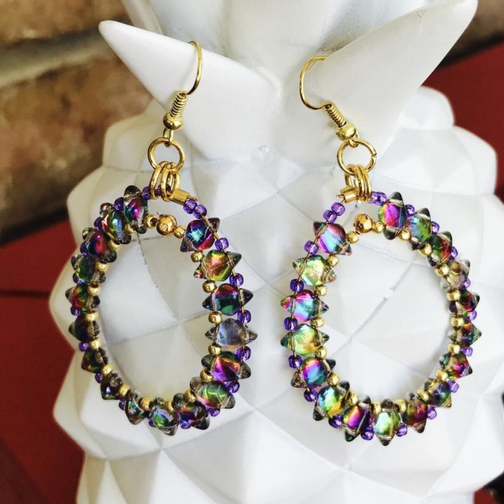 Colorful Rainbow Beaded Dangle Earrings